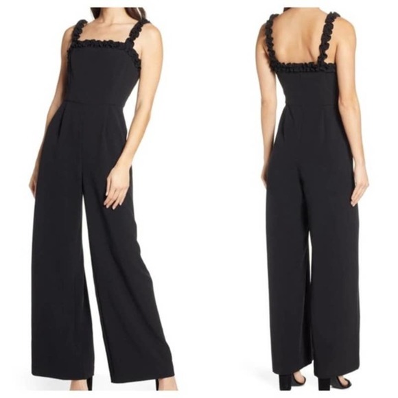 Chelsea28 Women’s Black Crepe Ruffle Sleeveless Tank Wide Leg Jumpsuit - Picture 3 of 3